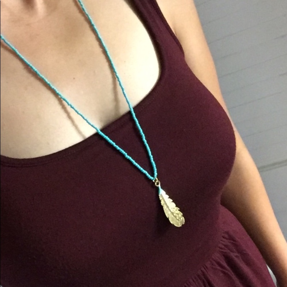 Golden Leaf Turquoise Long Necklace